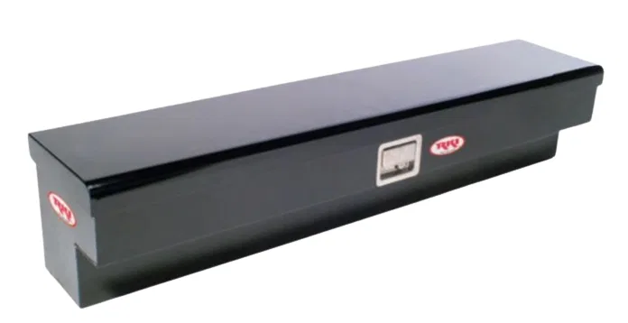 61SB – RKI Tool Box, Side Mount Single Lid Powder Coated Black Steel 61-3/4 Inch Length x 13-3/16 Inch Top/ 8 Inch Bo...